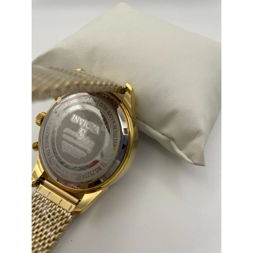 Invicta Speedway 25224 Mens Chronograph Watch Gold Blue Dial Stainless Mesh Band